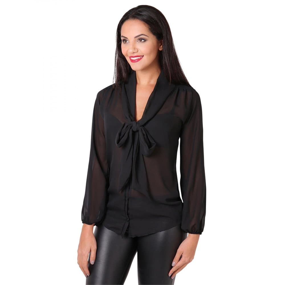 Krisp Womens/Ladies Long Pussy Bow Chiffon Blouse