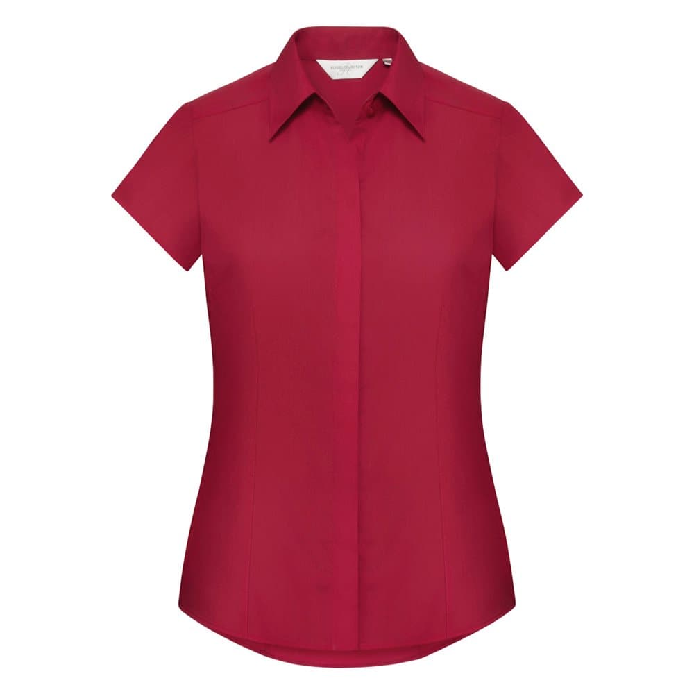 Russell Collection Ladies Cap Sleeve Polycotton Easy Care Fitted Poplin Shirt