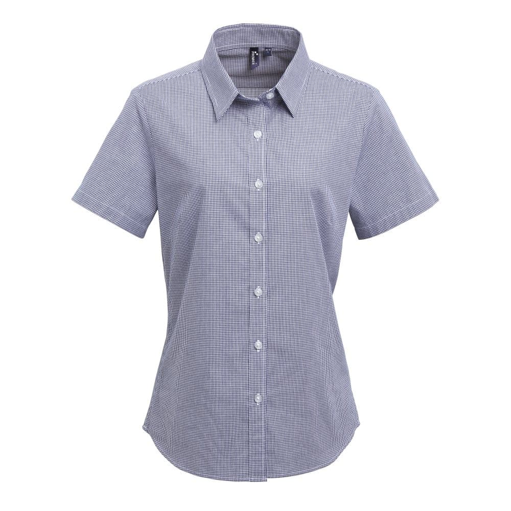 Premier Womens/Ladies Microcheck Short Sleeve Cotton Shirt