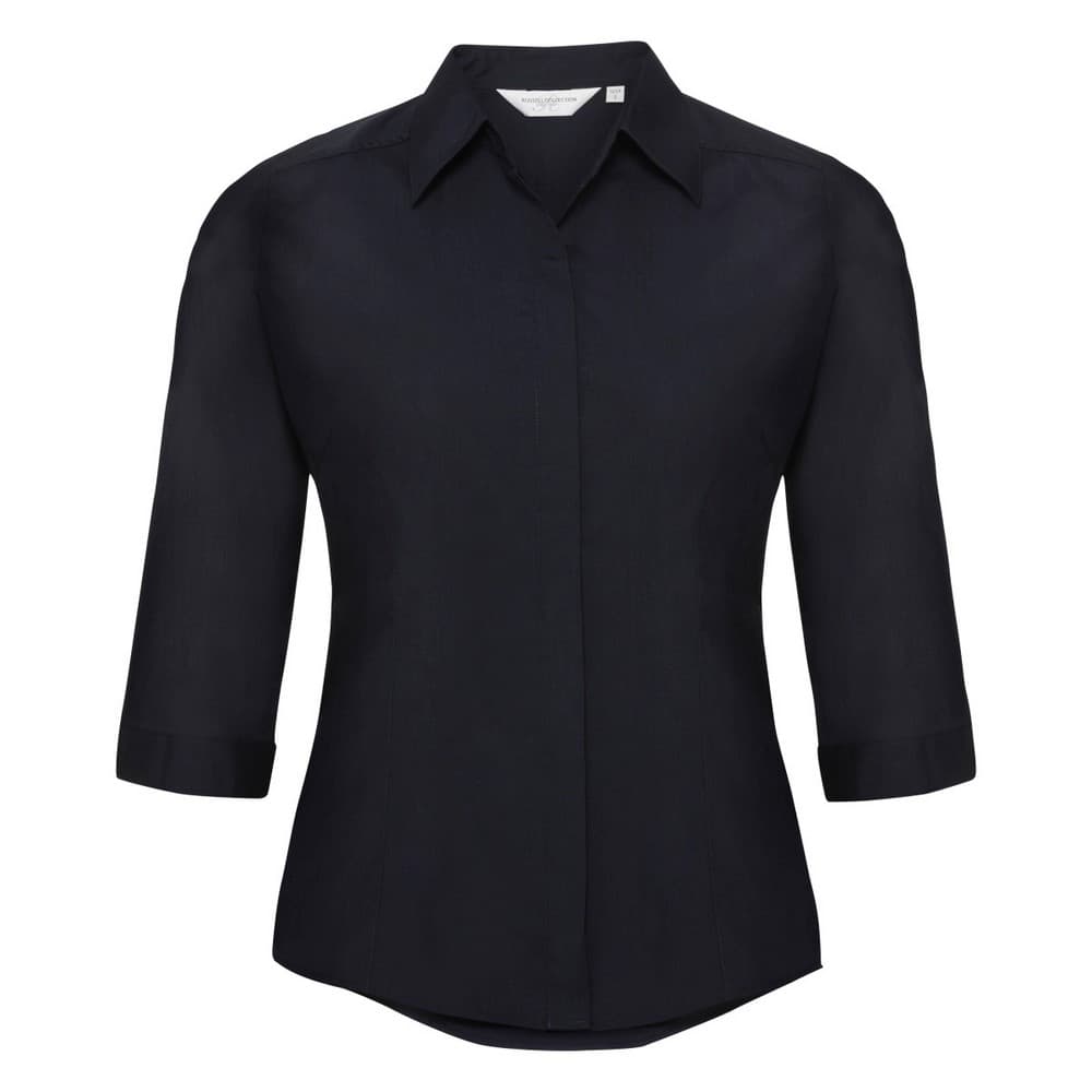 Russell Collection Ladies 3/4 Sleeve Poly-Cotton Easy Care Fitted Poplin Shirt
