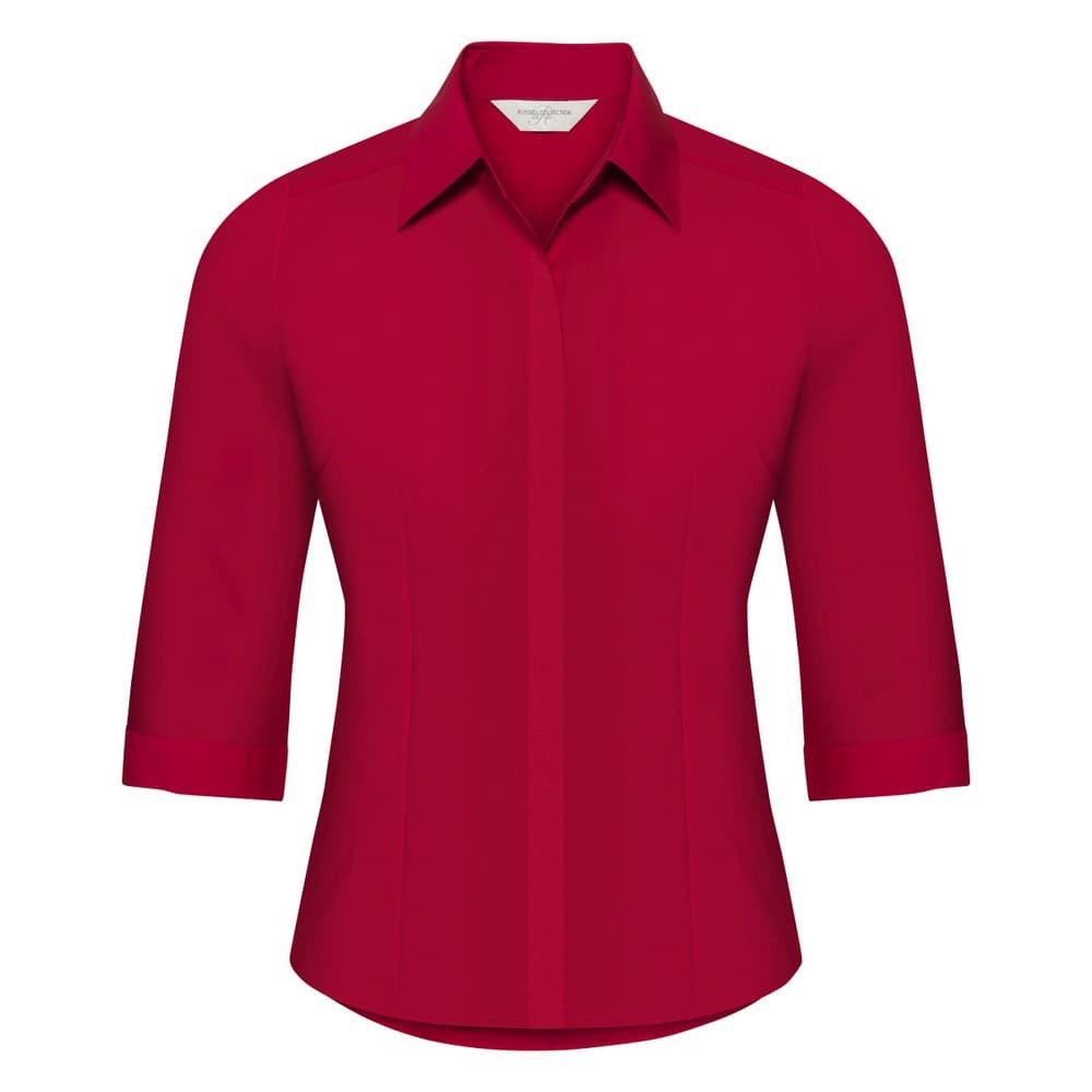 Russell Collection Ladies 3/4 Sleeve Poly-Cotton Easy Care Fitted Poplin Shirt