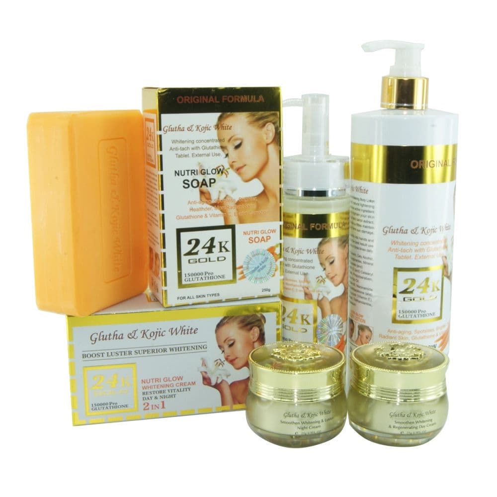 24K Guldhudplejesæt 150000 Pro Glutathione Kojic White Nutri Body Lotion Serum Cream Soap