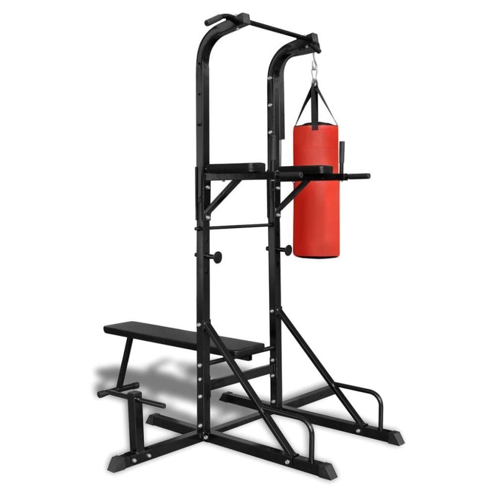 vidaXL Power Tower med sit-up-bänk och boxning väska