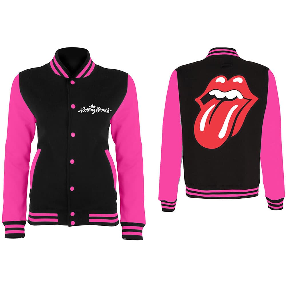 The Rolling Stones Ladies Varsity Jacket: Classic Tongue (Back Print) (Medium)