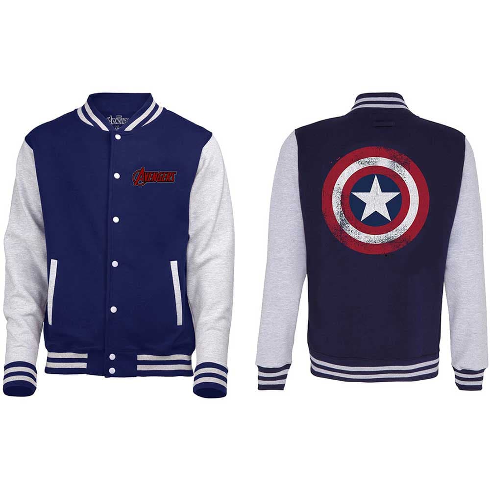 Marvel Comics Unisex Varsity Jacket: Avengers Assemble Distressed Shield (Back Print) (Medium)