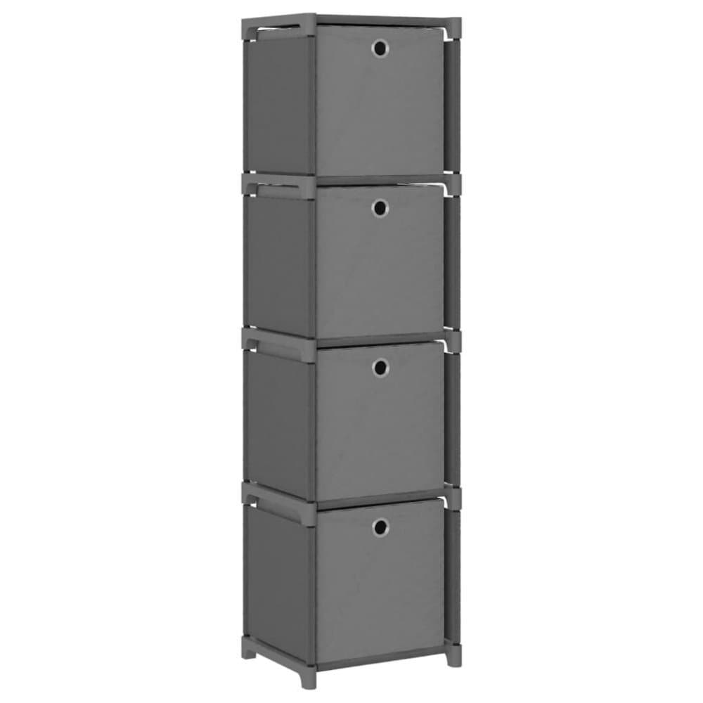 vidaXL 4 kuution esittelyhylly + laatikot harmaa 69x30x72,5 cm kangas