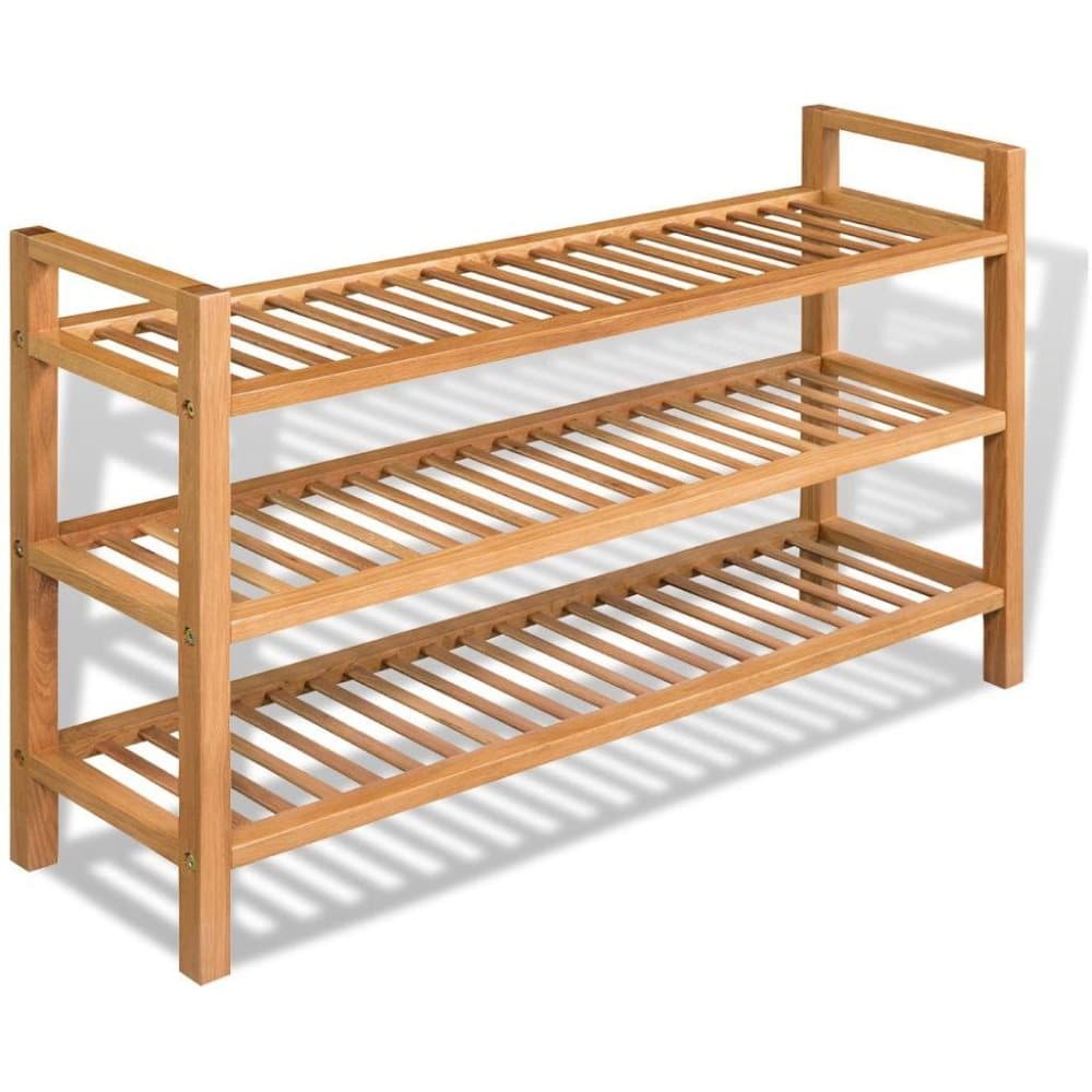 vidaXL skostativ med 3 hylder 100x27x59,5 cm massivt egetræ