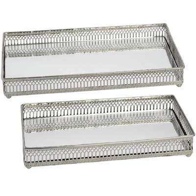 Hill Interiors Set Of Two Nickel Plated Trays (Circular/Rectangular)