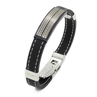 Armband med stil, rostfritt stål och svart siliconarmband.