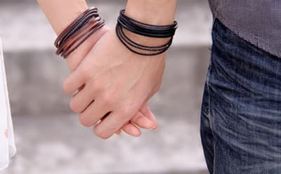 Herrarmband Äkta läder tvinn-fätad Unisex Svart