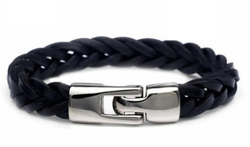 Herr Armband Polerat Stål Flätat Läder | Unisex