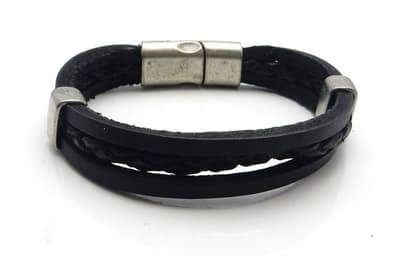 Herr Armband Ko-läder Magnet svart 21cm