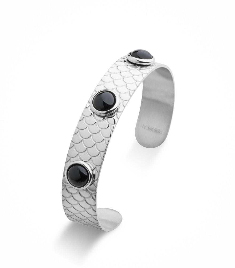 Samos Bangle, Onyx Silver
