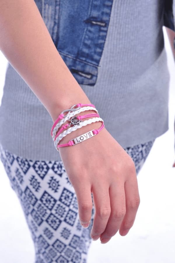 Armband 3-i-1 Roder/Infinity/Love - Rosa/vit