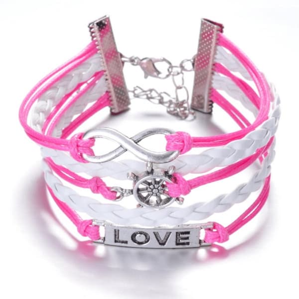 Armband 3-i-1 Roder/Infinity/Love - Rosa/vit