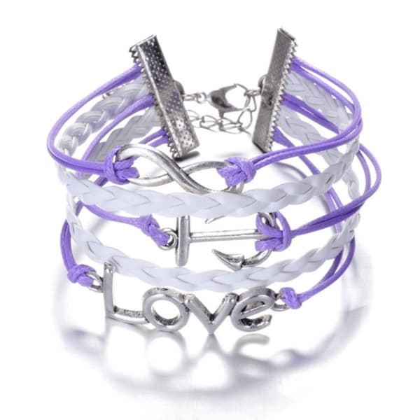 Armband 3-i-1 Ankare/Infinity/Love - Lila/vit