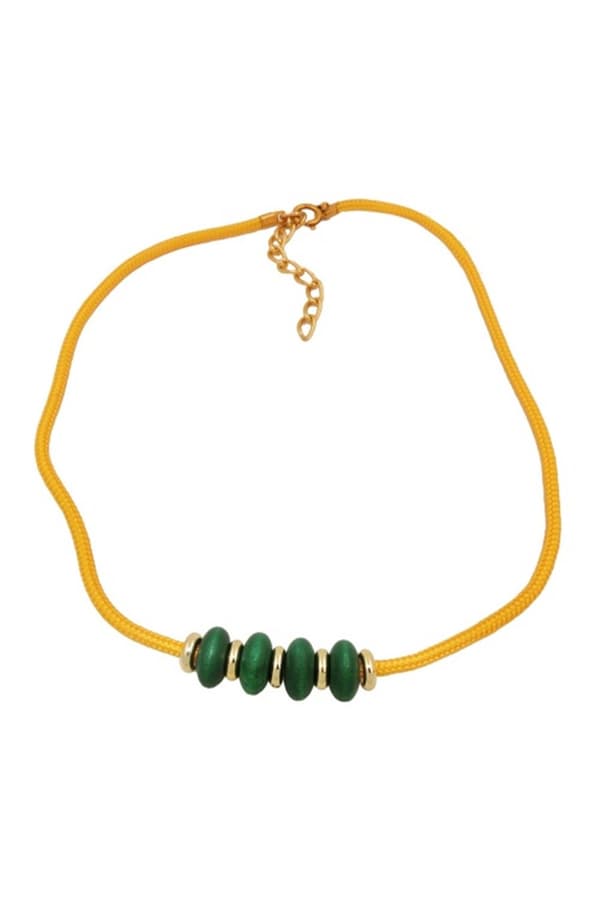 Necklace Green Wooden Beads Yellow Cord - GL05227