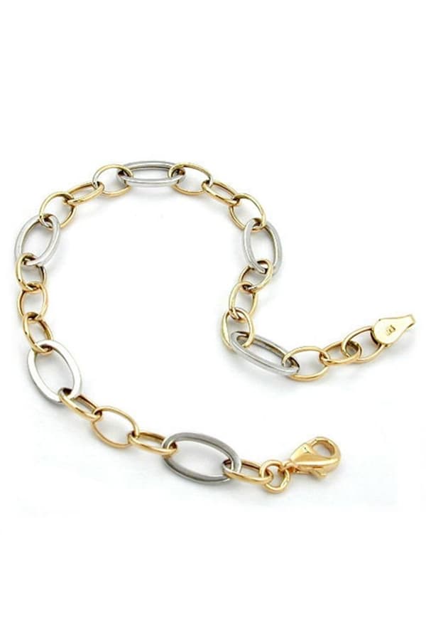 Bracelet 7mm Anchor Chain Oval Bicolor Alloyed White Gold 9k Gold 19cm - GL511010-19