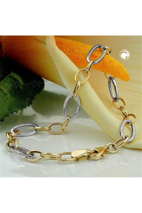 Bracelet 7mm Anchor Chain Oval Bicolor Alloyed White Gold 9k Gold 19cm - GL511010-19