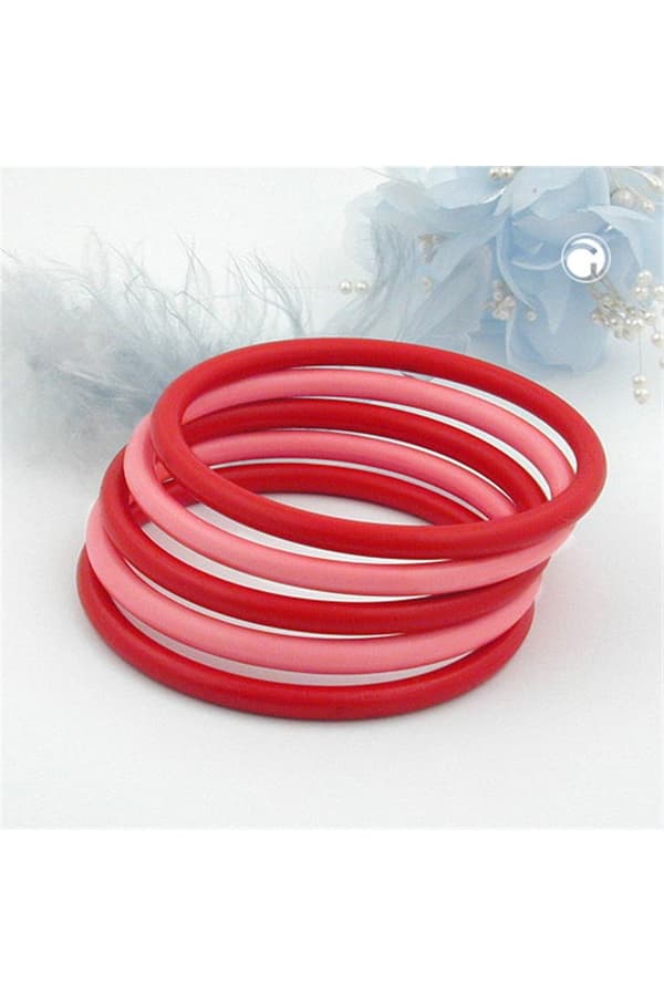 Set Of 5 Bangles Plastic 2x Red And 3x Rose - GL03232