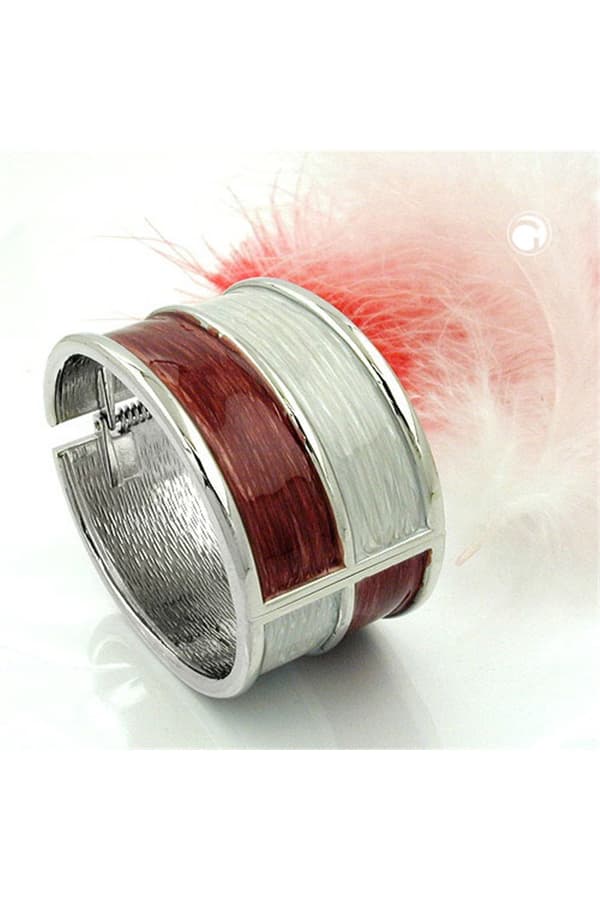 Hinged Bangle Red Grey Enameled - GL01202