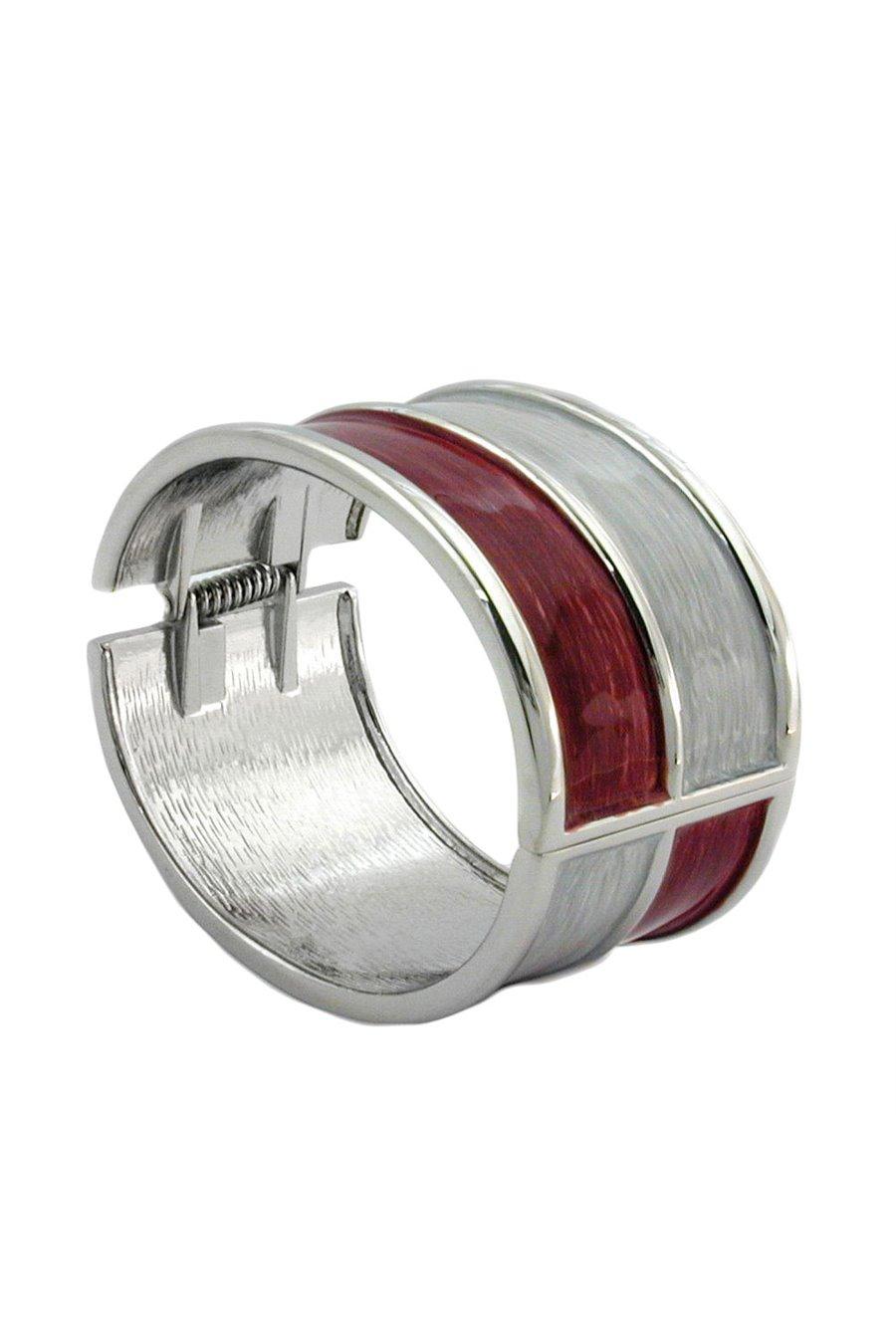 Hinged Bangle Red Grey Enameled - GL01202