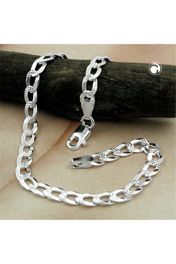 Bracelet 4.6mm Flat Curb Chain With Pattern Silver 925 19cm - GL101049-19