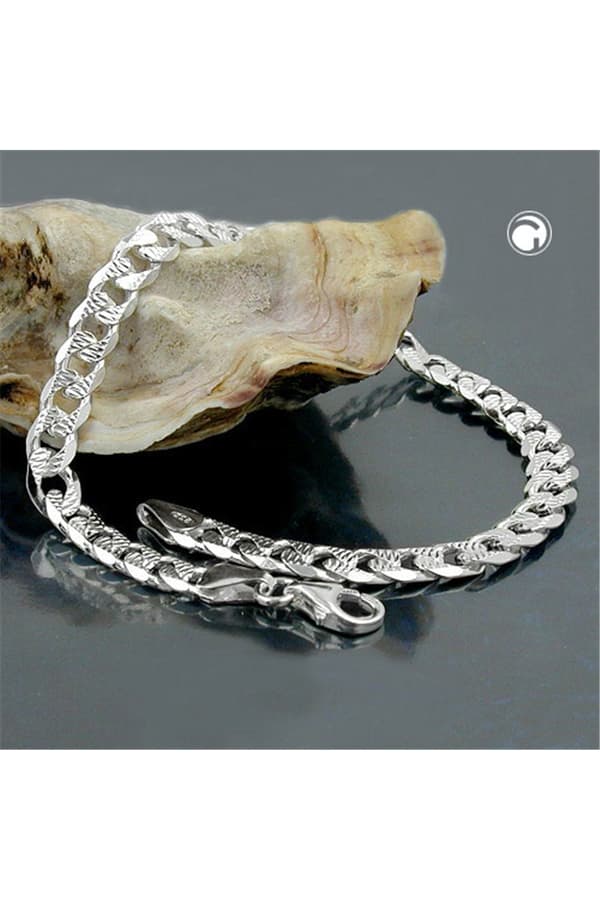 Bracelet 5.6mm Flat Curb Chain With Pattern Silver 925 21cm - GL101039-21