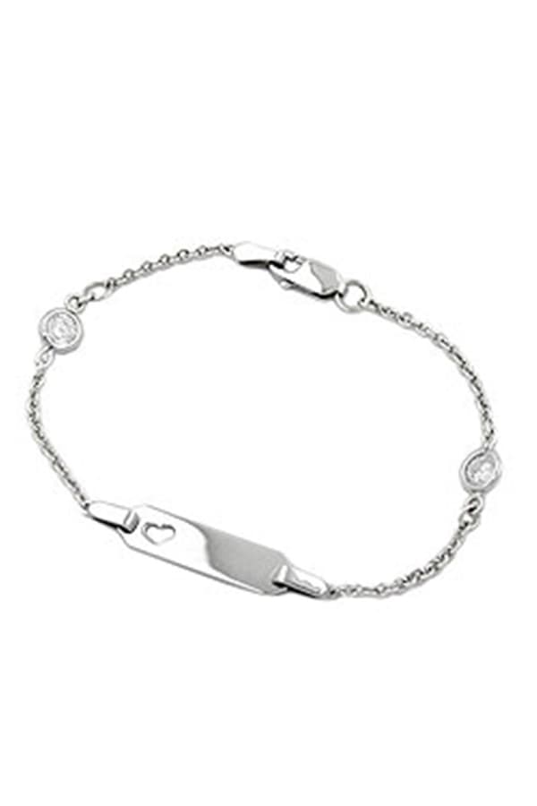 Id Bracelet For Children 1.7mm Anchor Chain With Heart And 2 Zirconias Rhodium Plated Silver 925 15cm - GL111032-15