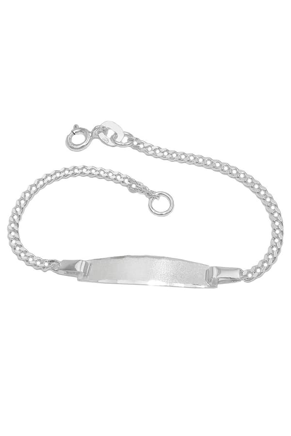 Id Bracelet For Children 2mm Curb Chain Engraving Plate 23x5mm Matt Diamond Silver 925 14cm - GL135502-14