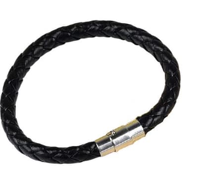 Armband - Läder flätat magnet svart 22cm | Unisex