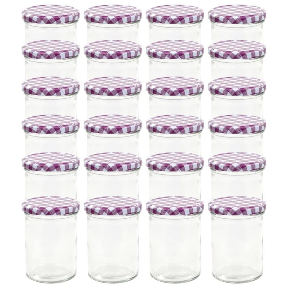 vidaXL Syltetøyglass med hvite og lilla lokk 24 stk 400 ml