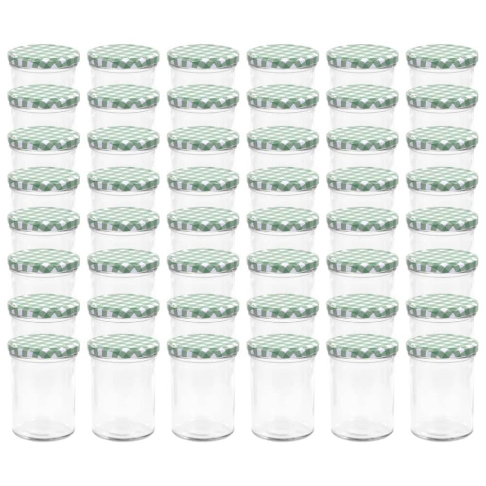 vidaXL Lasiset hillopurkit valkovihreillä kansilla 48 kpl 400 ml