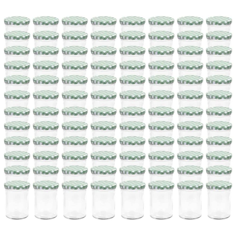 vidaXL Lasiset hillopurkit valkovihreillä kansilla 96 kpl 400 ml
