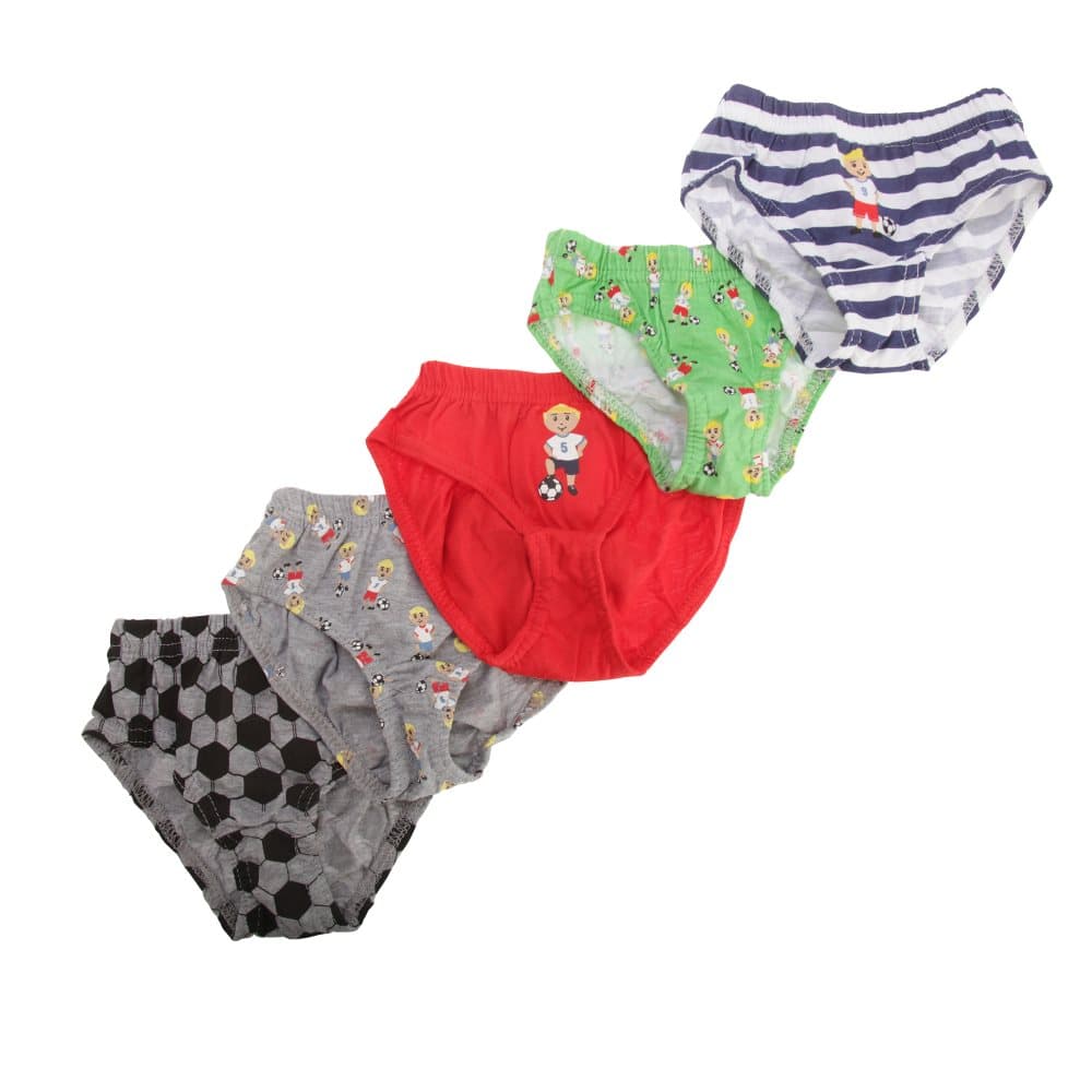 Childrens/Boys Football/Star Design Cotton Briefs (Pack Of 5)