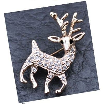 Guld Brosch till Jul/Christmas - Ren med Glittrande Rhinestones