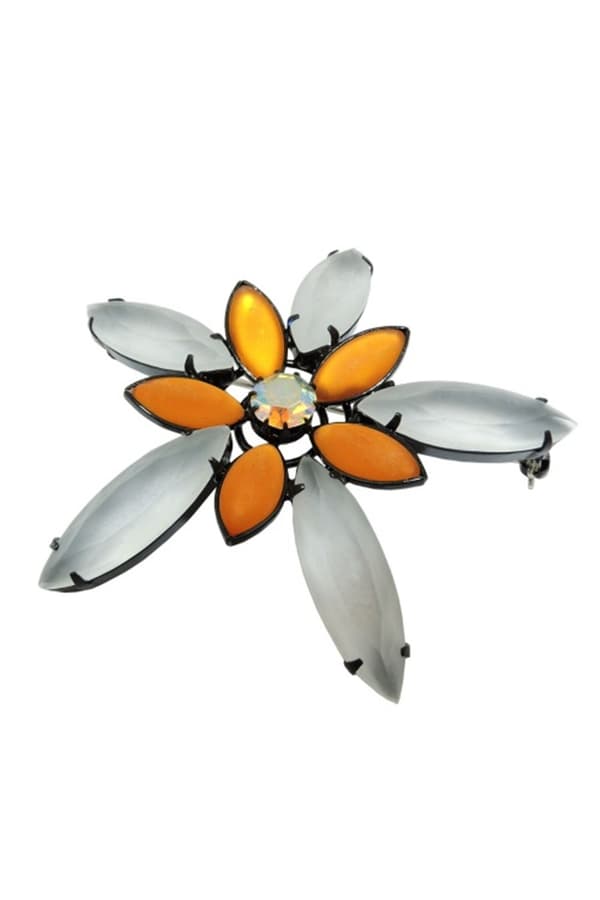 Brooch Pin 70mm Flower Topaz Crystal Matte Black - GL07585