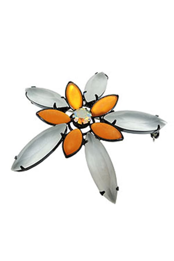 Brooch Pin 70mm Flower Topaz Crystal Matte Black - GL07585