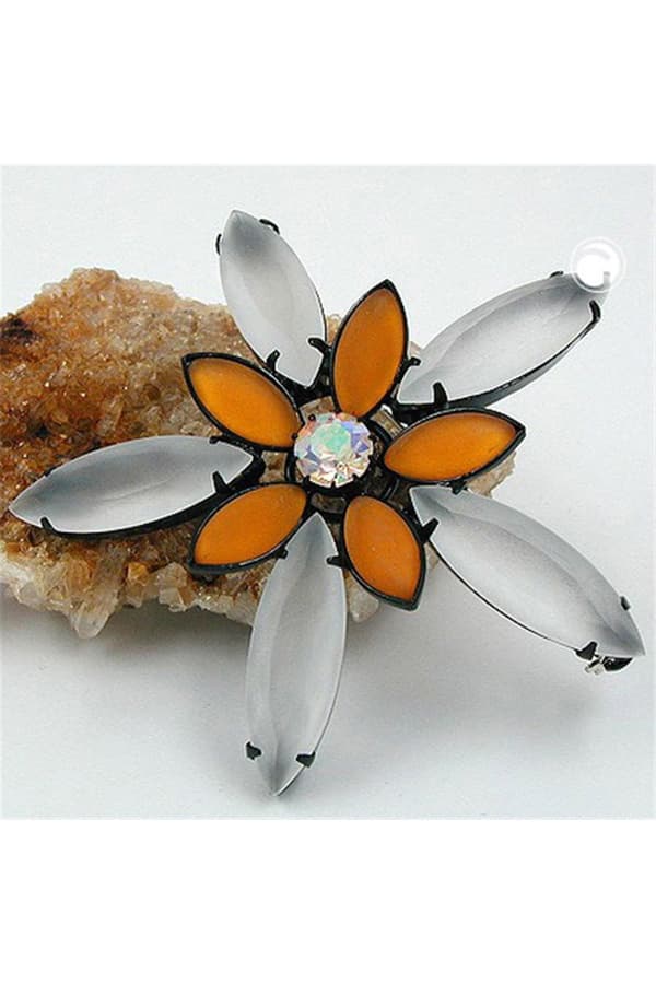 Brooch Pin 70mm Flower Topaz Crystal Matte Black - GL07585