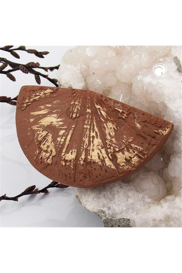 Brooch Hand Fan Brown Gold Coloured - GL01949