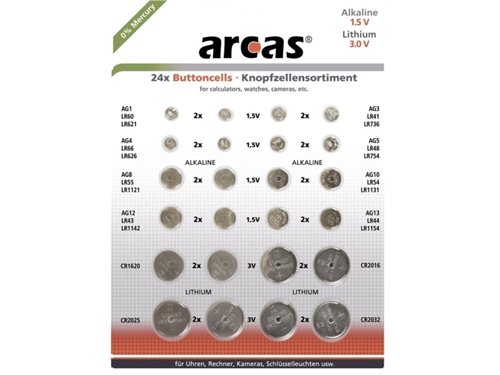 Bild av Arcas Knapcelle-sæt Hver 2X AG1, AG3, AG4, AG5, AG8, AG10, AG12, AG13, CR1620, CR2016, CR2025, CR2032