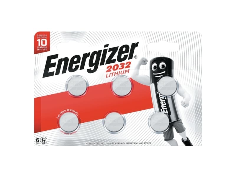 Knapcelle batterier energizer lithium cr2032, 3v, pakke a 6 stk.