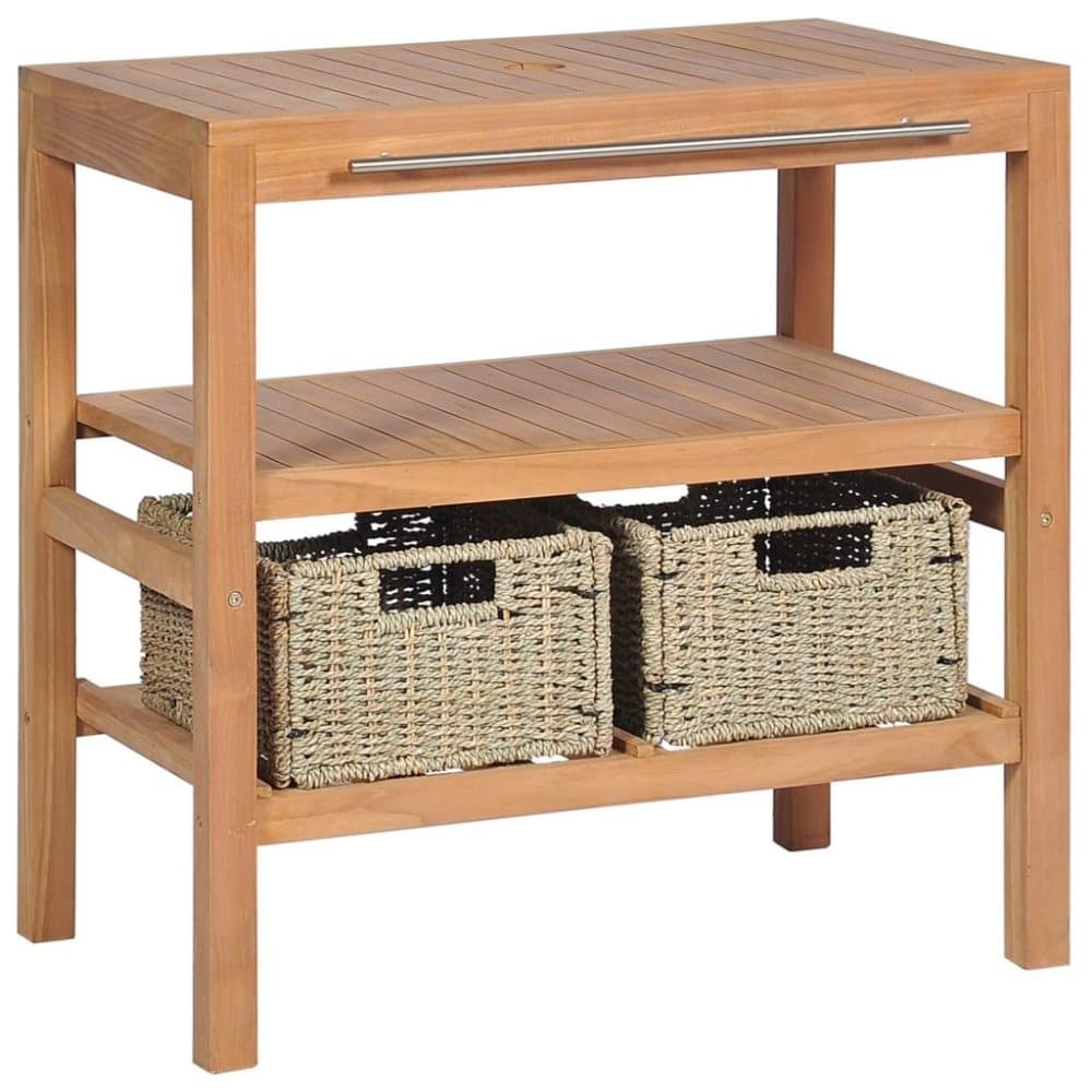 vidaXL Kylpyhuoneen taso ja 2 koria tiikki 74x45x75 cm