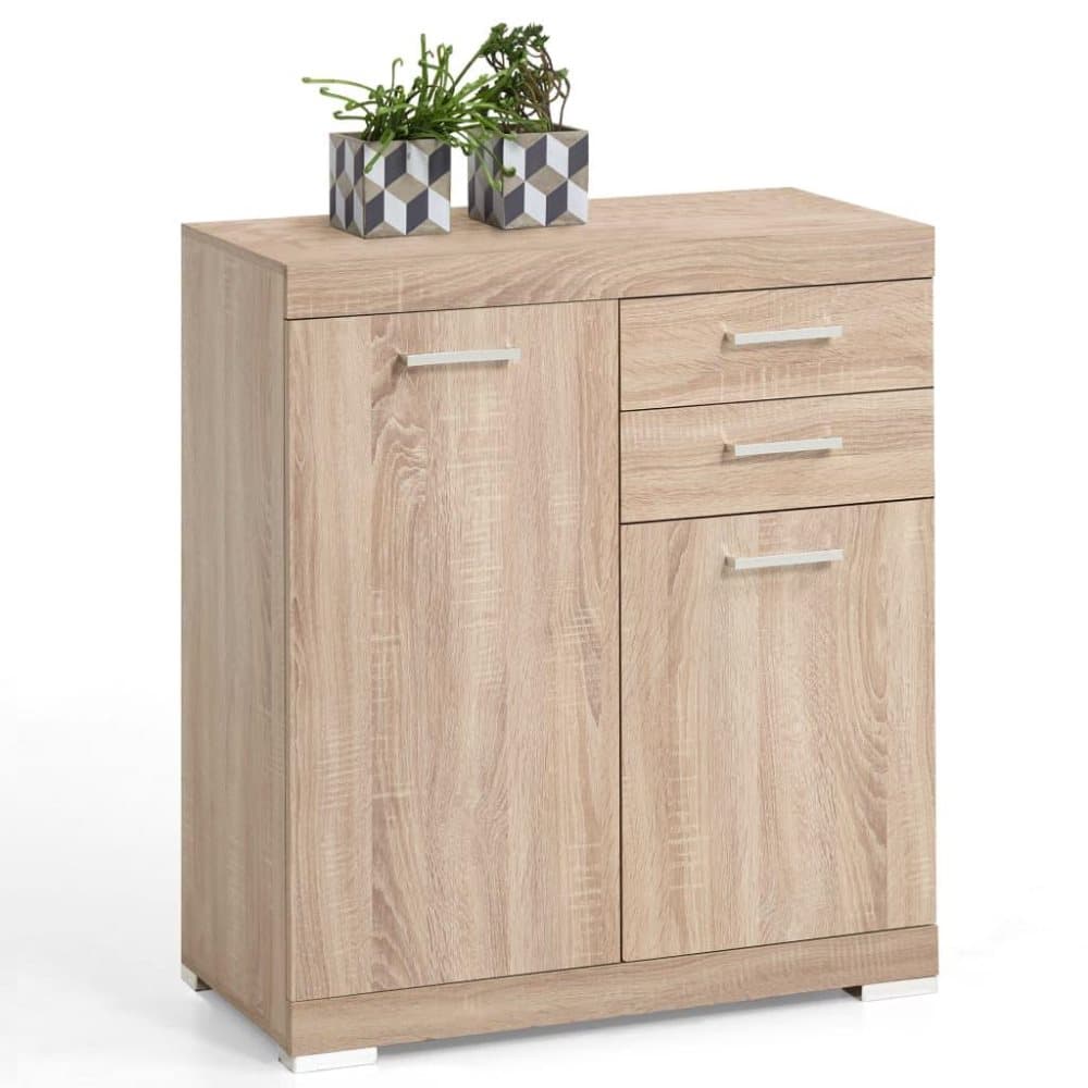 FMD kommode med 2 låger og 2 skuffer 80 x 34,9 x 89,9 cm egetræsfarve