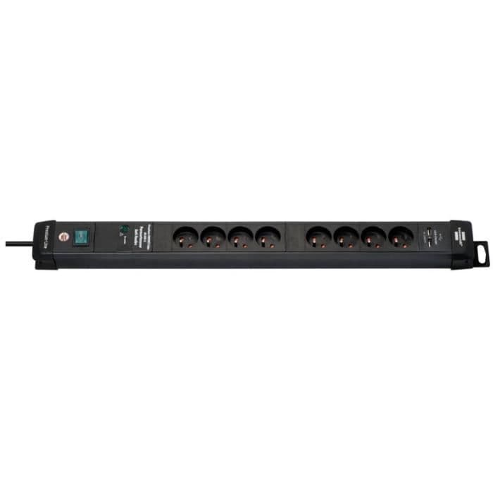 BRENNENSTUHL Premium Protect Socket 8 stikkontakter med 60000 A overspændingsbeskytter (USB-stik, 3m ledning, sort), fremstillet i Frankrig