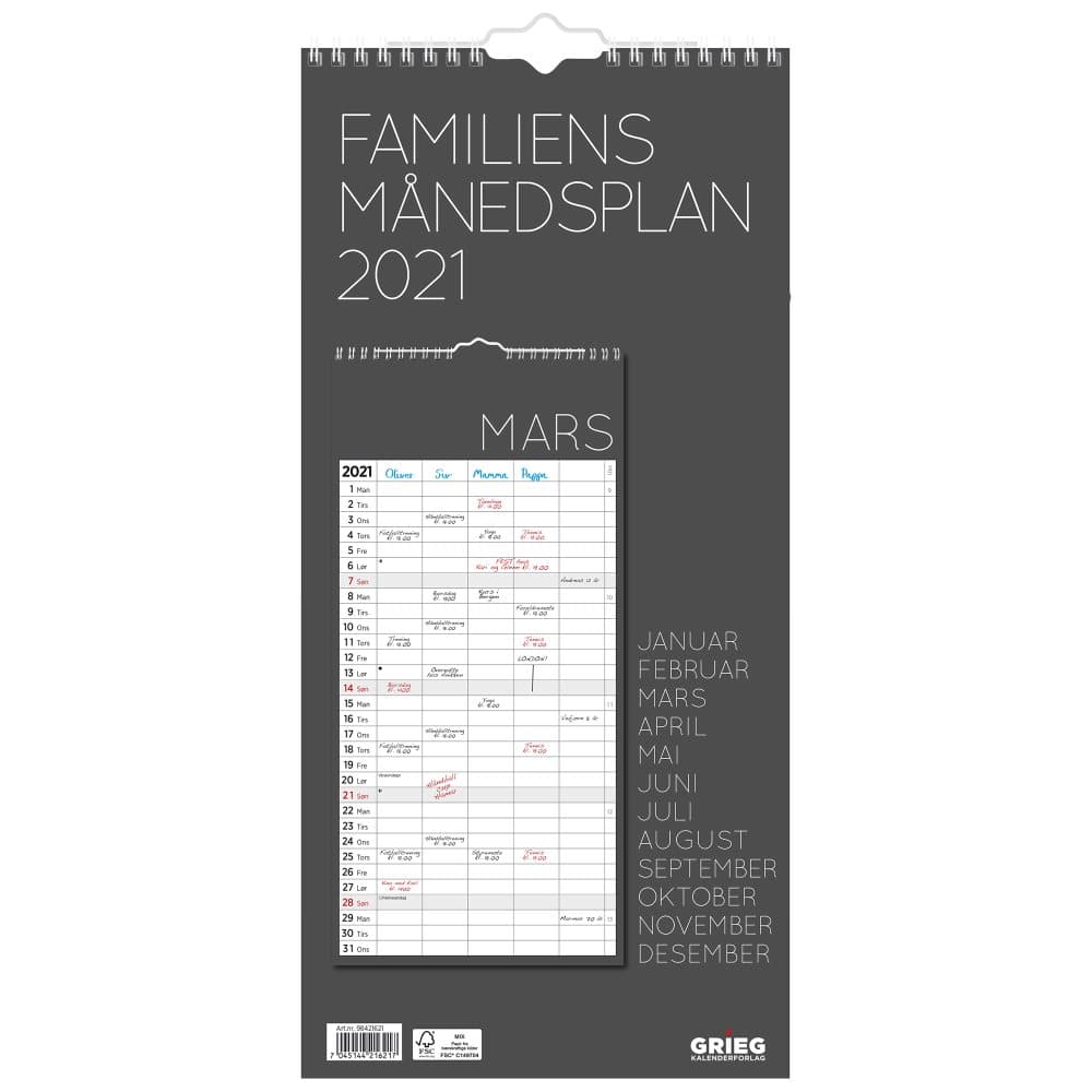 GRIEG Familiens Månedsplan 2021 s/h