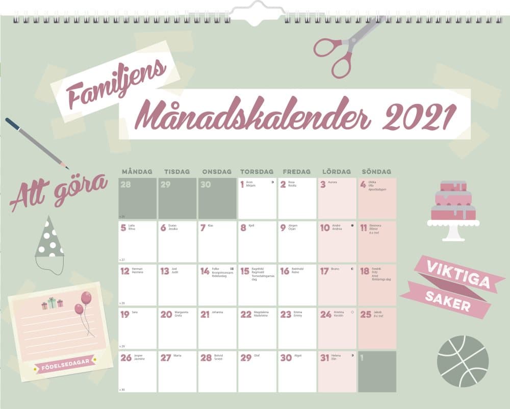 Väggkalender 2021 Familjens Månadskalender Burde