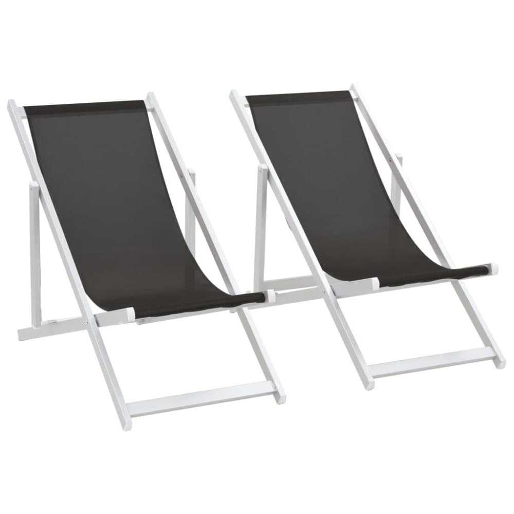 vidaXL foldbare strandstole 2 stk. aluminium og textilene sort