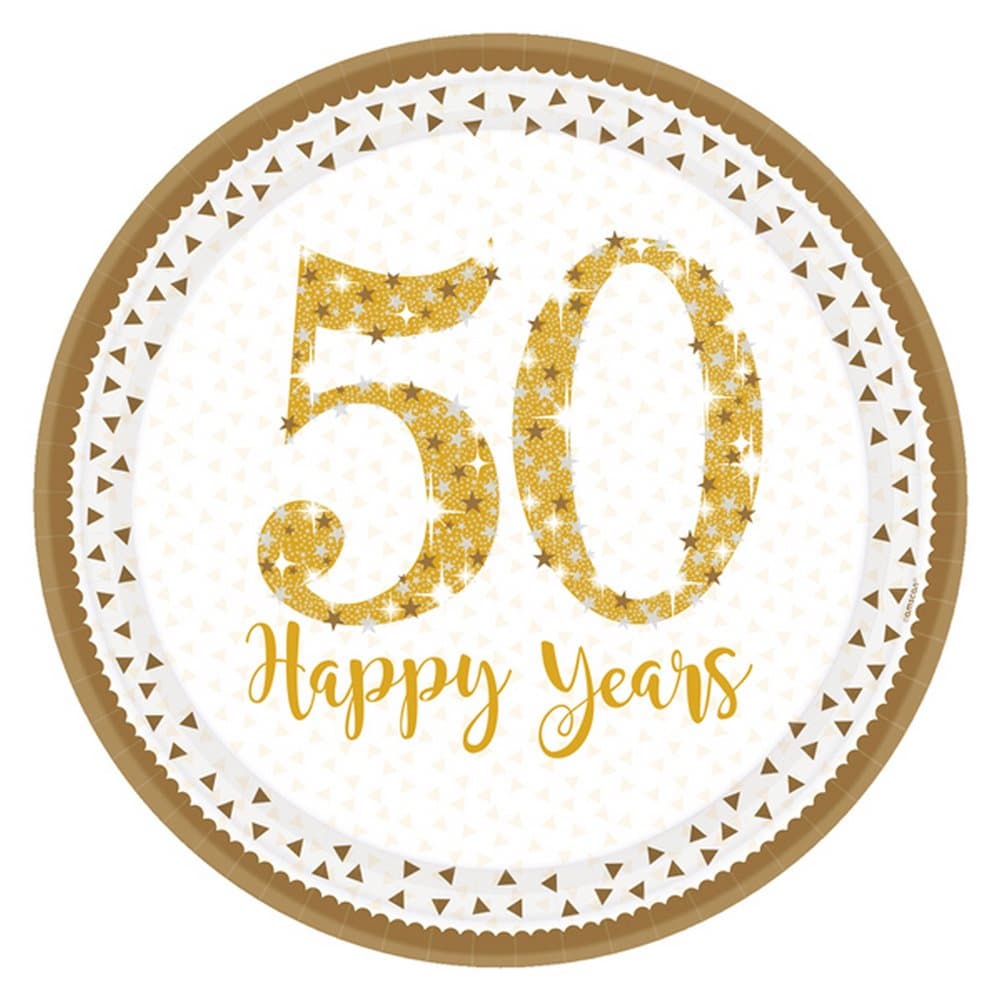 Amscan Gold Anniversary 23cm Plates (Pack Of 8)
