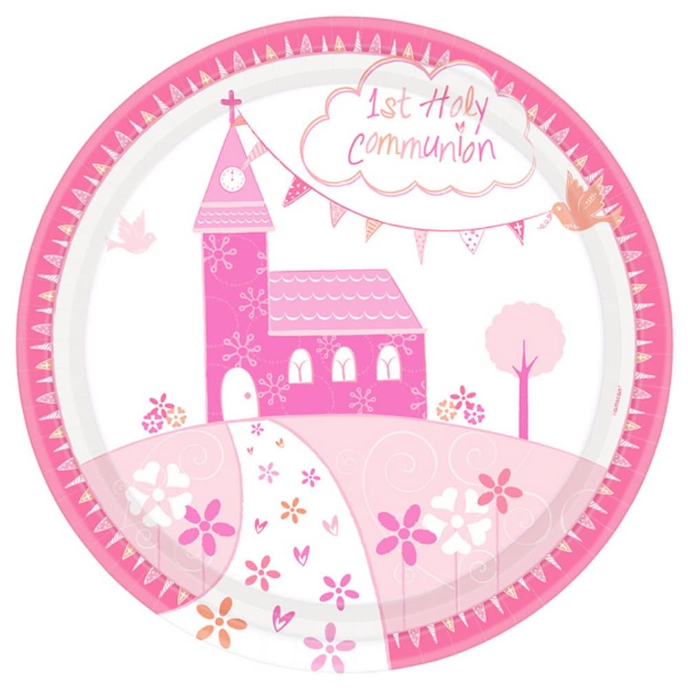 Amscan Communion Church Pink Plates (Pack Of 8)